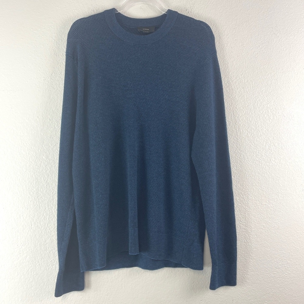 Vince Merino Wool Crewneck Sweater Mens XL Blue Classic Preppy Quiet Luxury